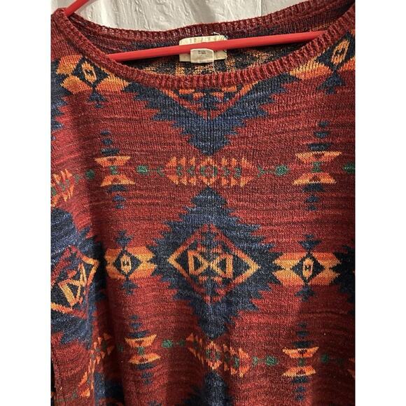 Ralph Lauren Denim And Supply Vintage Red Aztec Print Cotton Boat Neck Sweater L - Picture 2 of 6